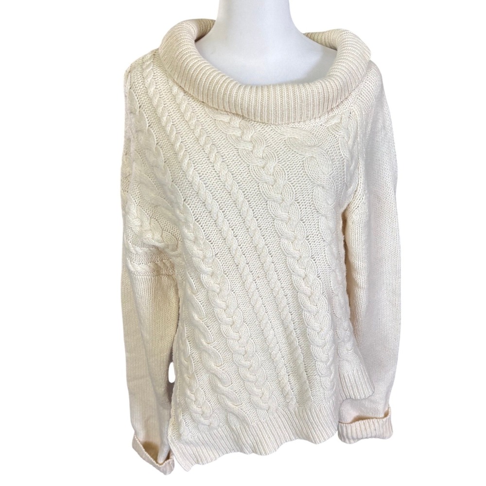 PREEN Thornton Bregazzi Chunky Knit Oversize Asymmetric Wool Sweater Sz M Cream
